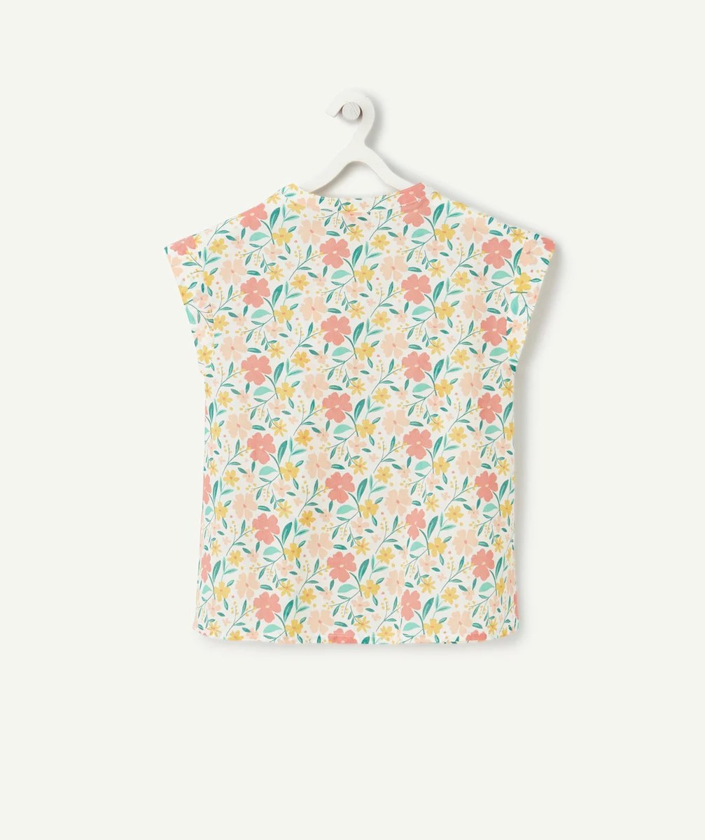 BLOUSE MANCHES COURTES FILLE EN COTON IMPRIMÉ AVEC FLEURS COLORÉES
