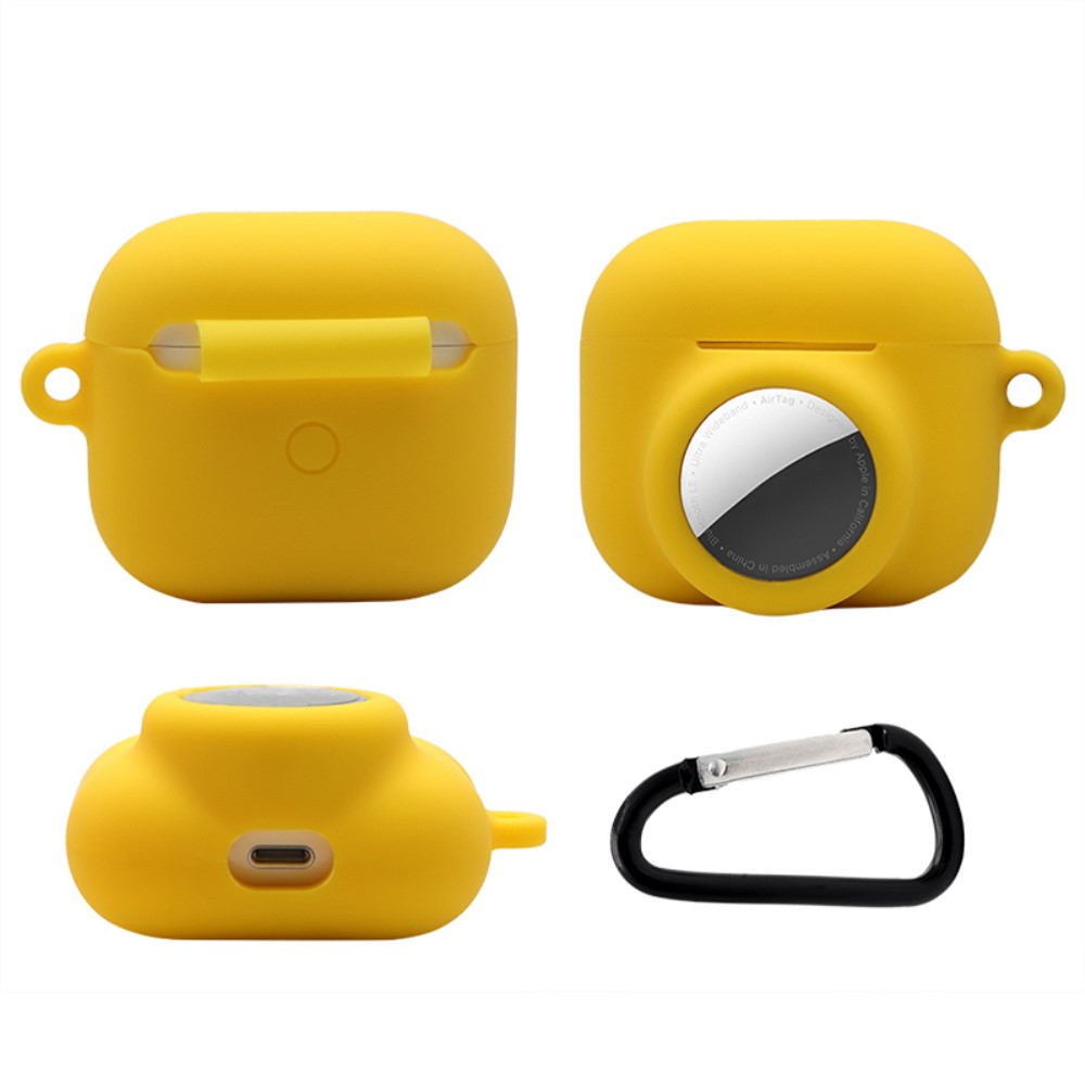2in1 AirPods (3. Generation)   AirTag Silikon Case Schutzhülle Abdeckung mit Karabinerhaken - Rosa
