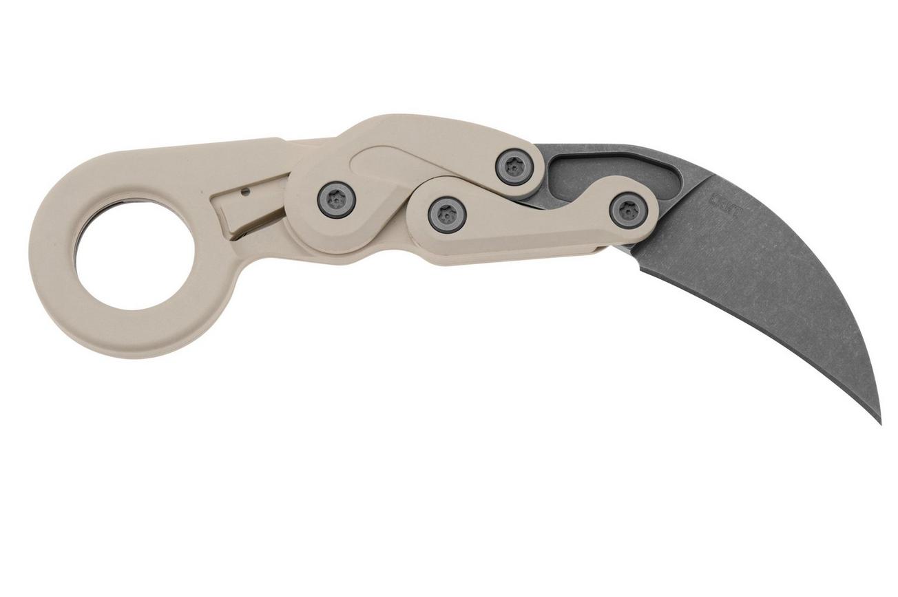CRKT Provoke 4041S Stonewashed AUS8, Sand Grivory, Kinematic Karambit zakmes, Joe Caswell design