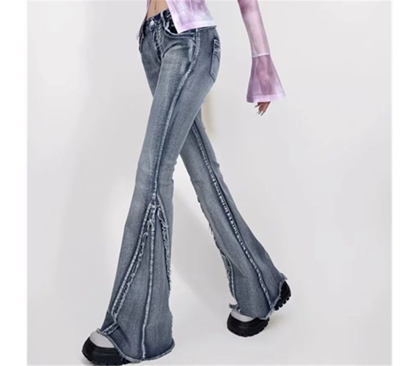 Asiris - Low Waist Washed Slim-Fit Boot-Cut Jeans
