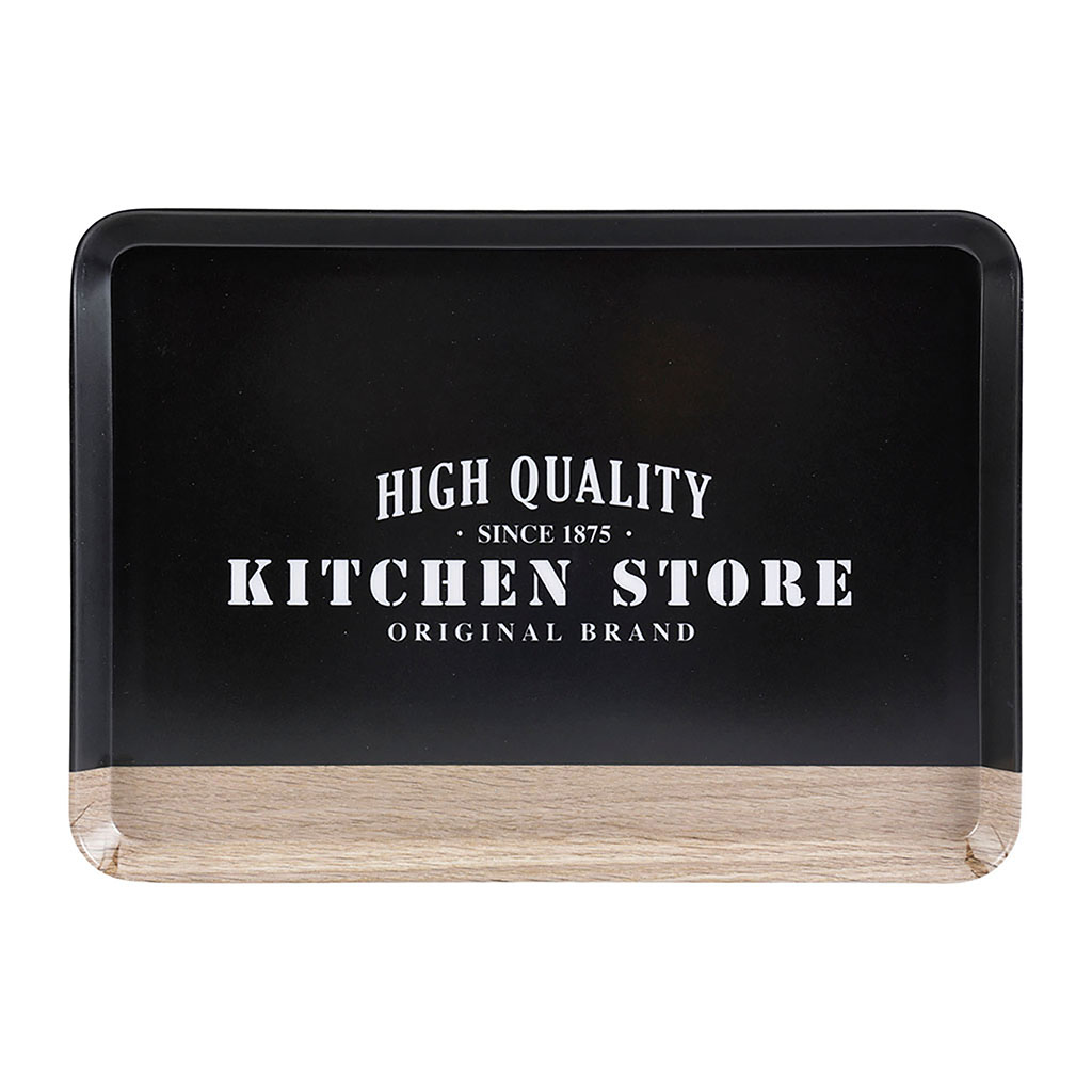 Plateau FACTORY imprimé noir et bois mélamine 30x22cm