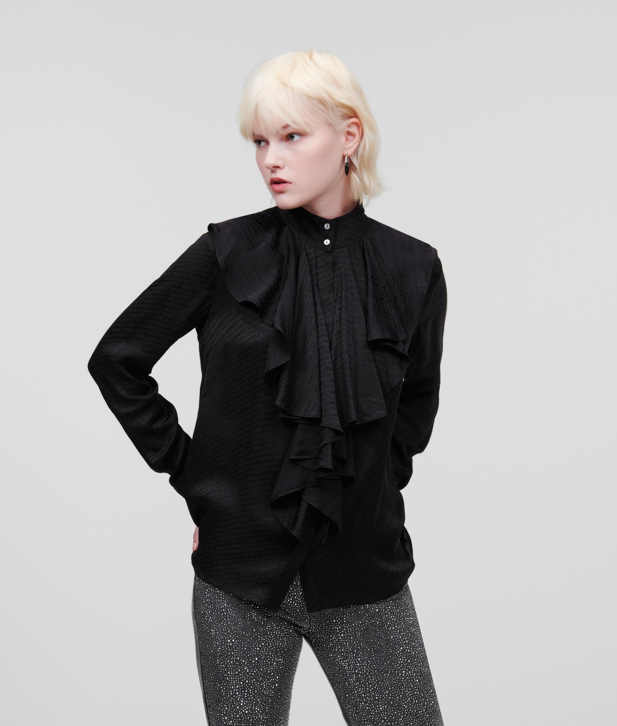 CHEMISE À VOLANTS AVEC LOGO KARL EN JACQUARD