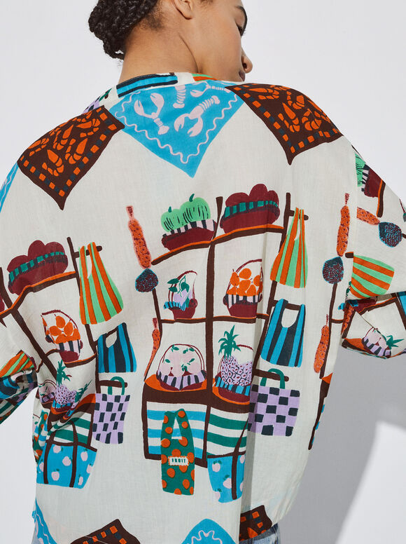 Camisa de algodão estampada - Multicor