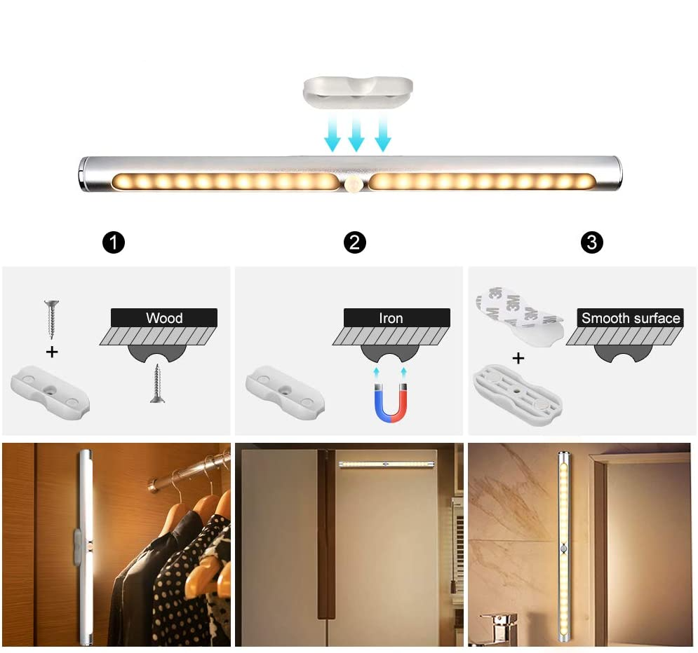LED Lichtleiste Magnetische USB Leuchte Schrank Beleuchtung mit PIR Bewegungsmelder und Touch Control   Magnet Halterung - Warmweiss