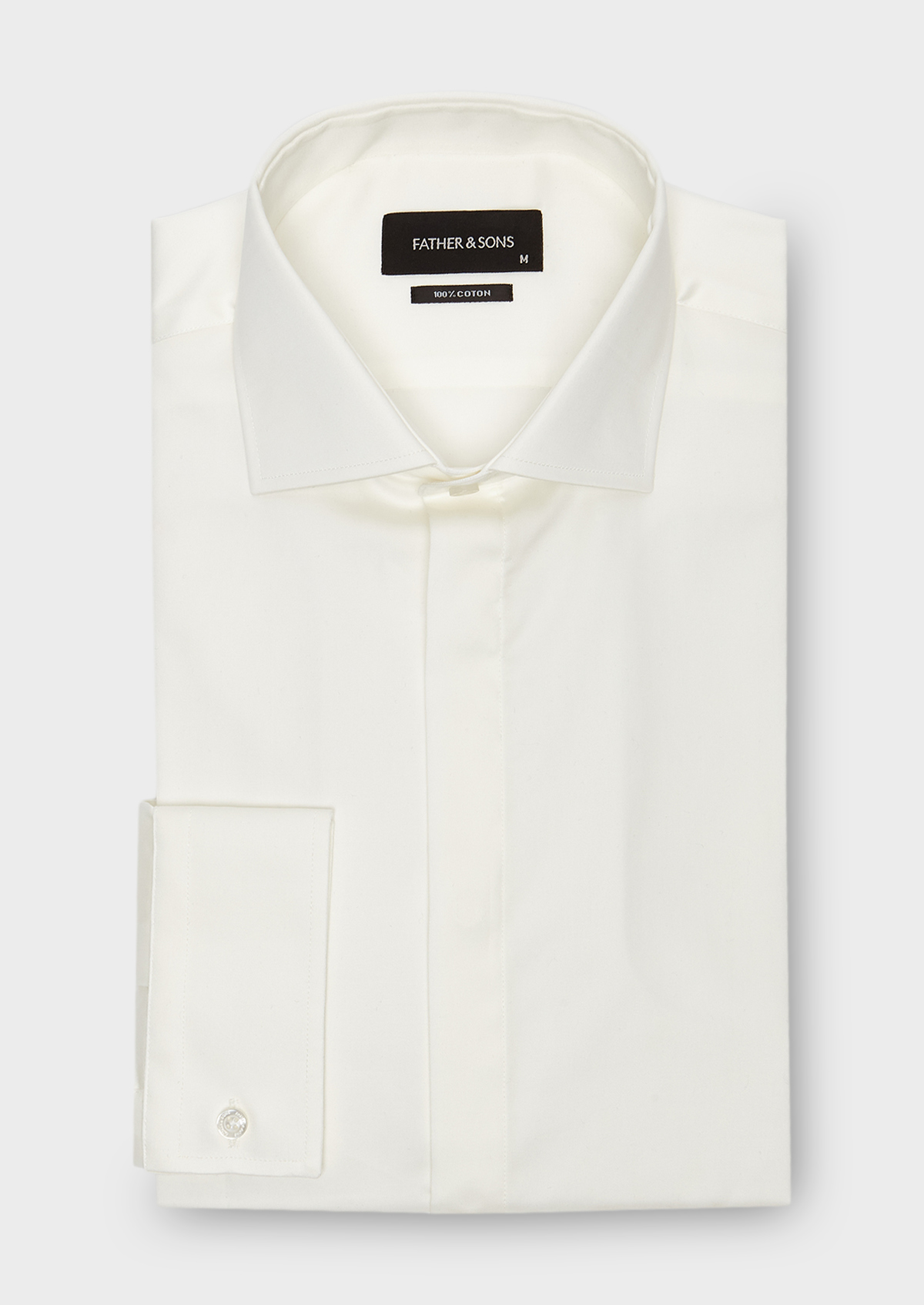 Chemise habillée Slim en coton sergé écru à col italien