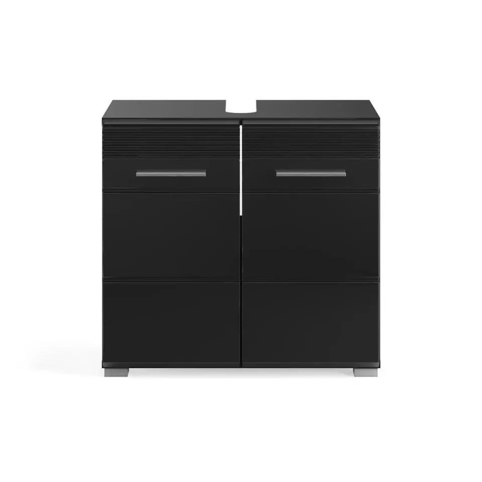Hioshop Linus wastafel 2 deuren zwart hoogglans- zwart