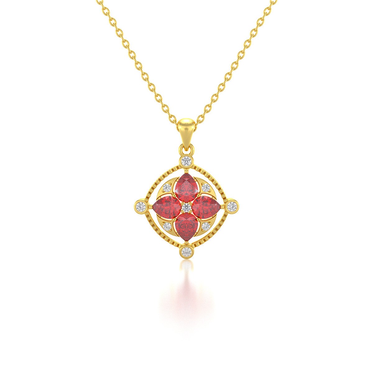 Médaillon Rubis & Diamants Or Jaune - Collier Fiançailles Chaine Incluse | Aden