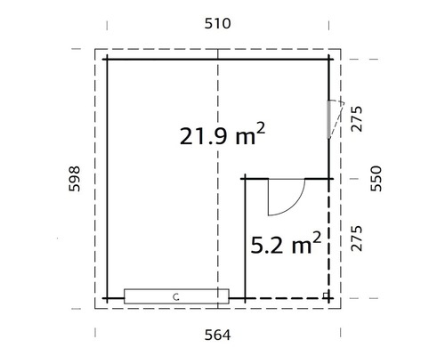 Palmako Roger enkele garage, 21,9+5,2 m², met sectionaaldeur 564 x 598 cm, natuurlijke afwerking