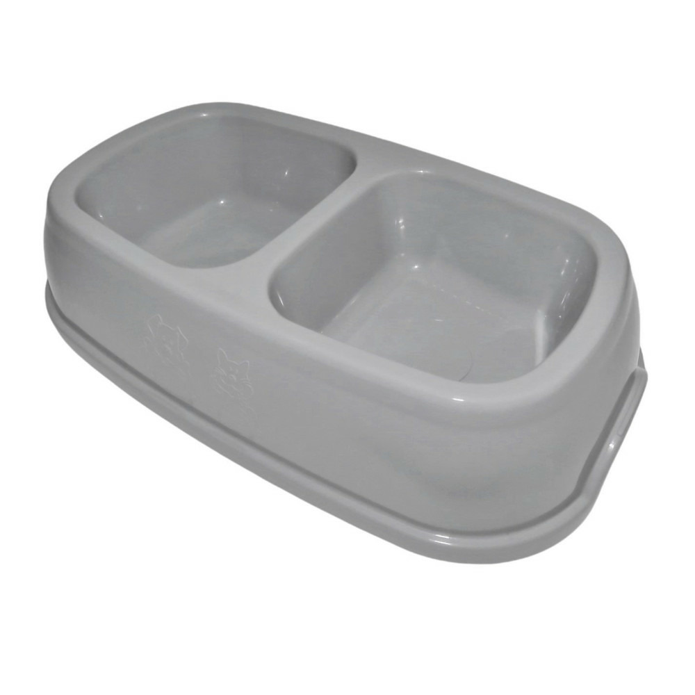 Ecuelle double bol 2 x 200 ml, gris en plastique, pour chat