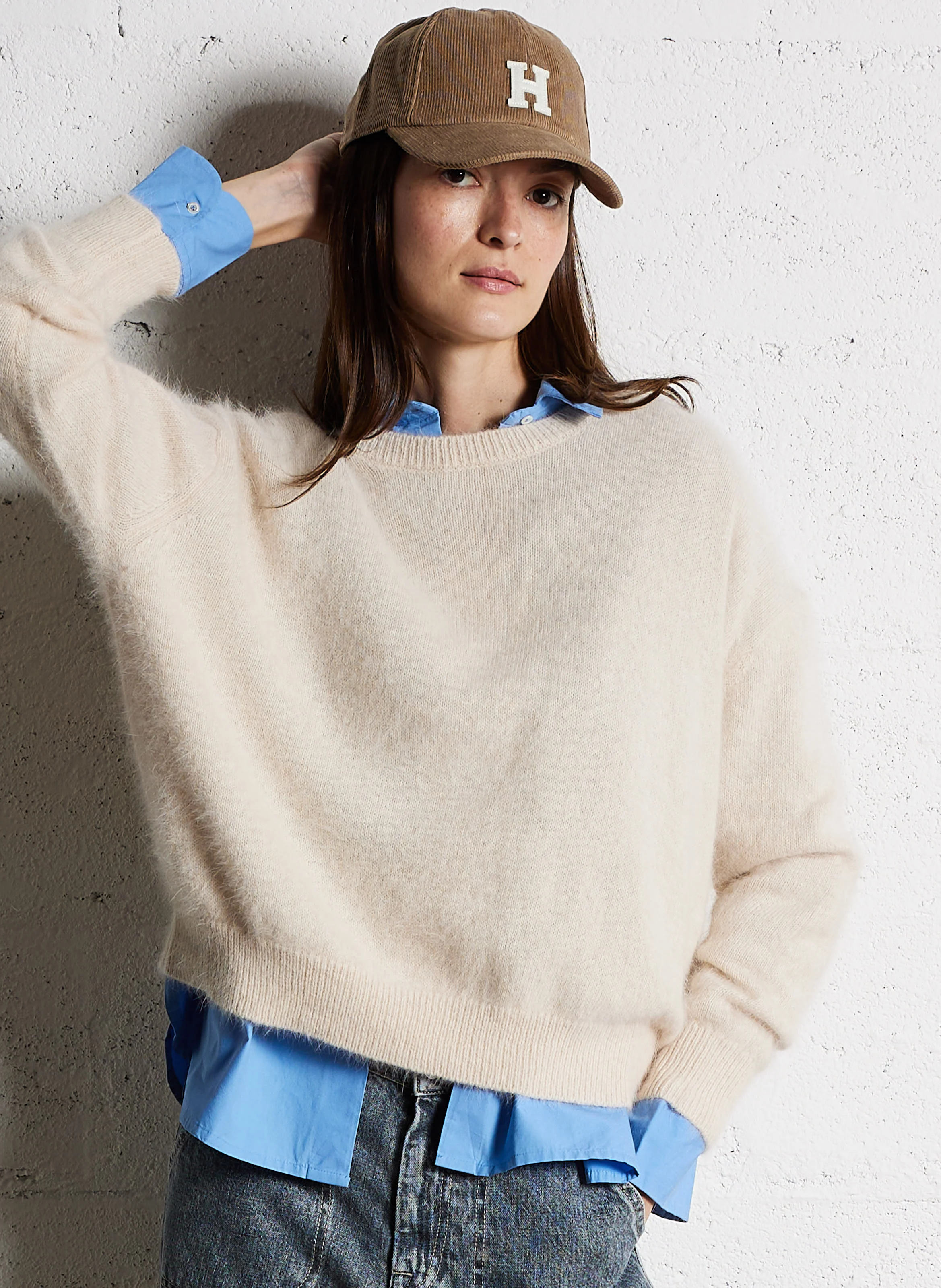 DATUS - Pull ample col rond en laine mélangée | Beige