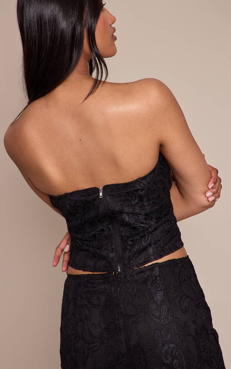 Noir Top Corset Bustier À Lacets Avec Baleines Ensemble Coordonné