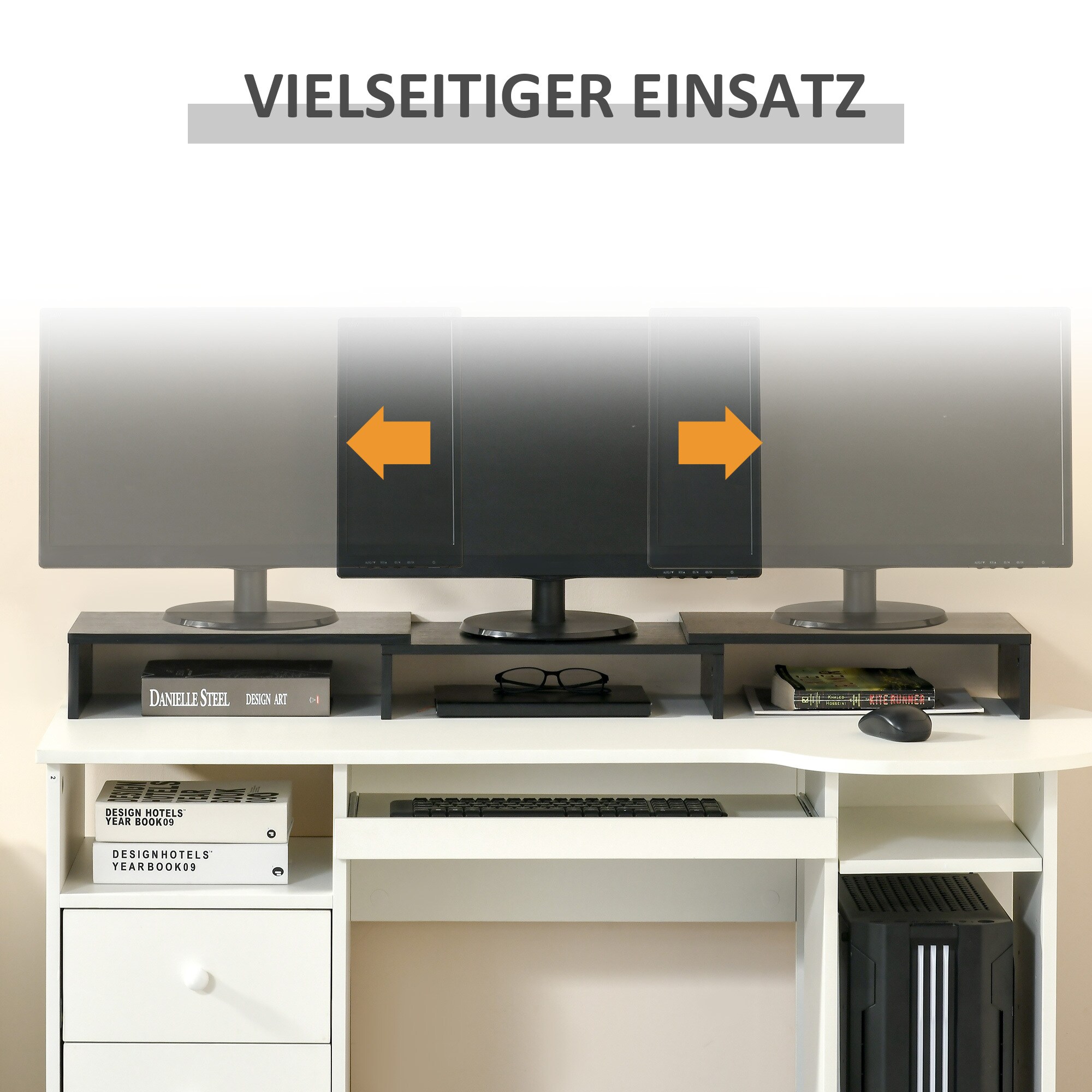 Vinsetto Monitorständer bestehend aus 3 Ablageflächen schwarz 117L x 23,5B x 10H cm