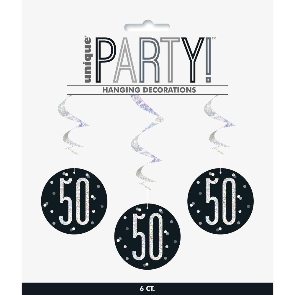 Hangdecoratie 50 Jaar Zwart 81cm 6st