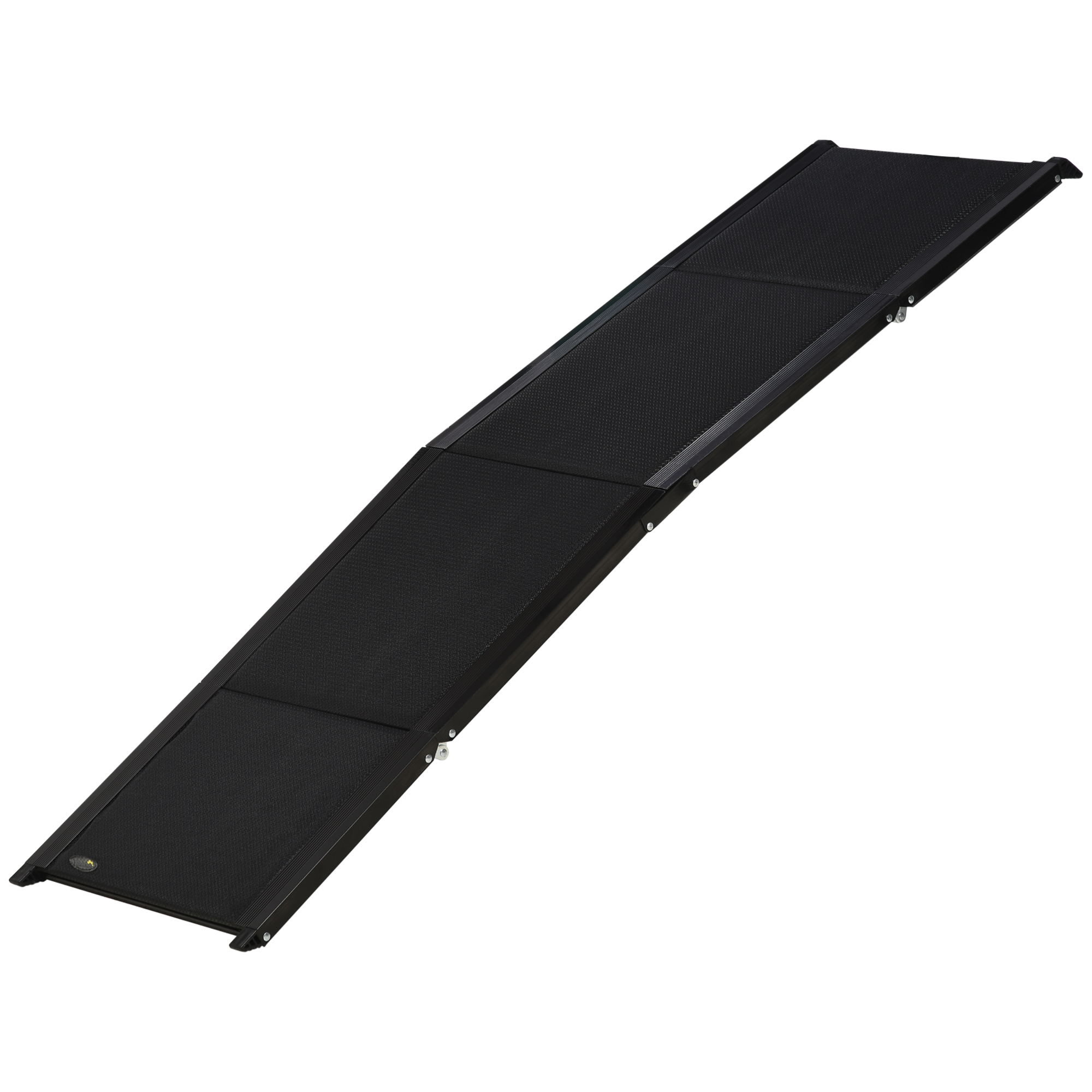 Rampa dobrável de alumínio PawHut para cães, rampa para animais de estimação para carro com superfície antiderrapante, alça e gancho, capacidade de carga de 60 kg, 158 x 43,5 x 2,5 cm, preta.