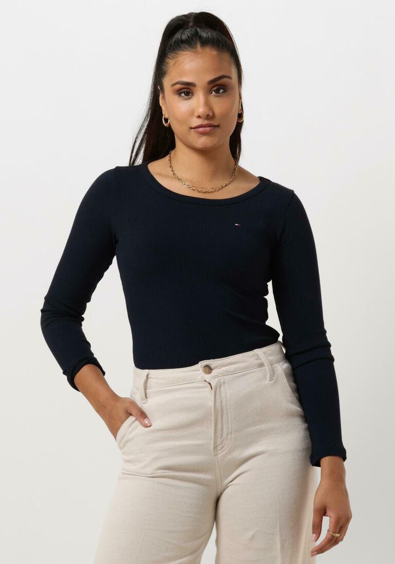 TOMMY HILFIGER donkerblauwe tommy hilfiger top slim 5x2 rib o-nk ls