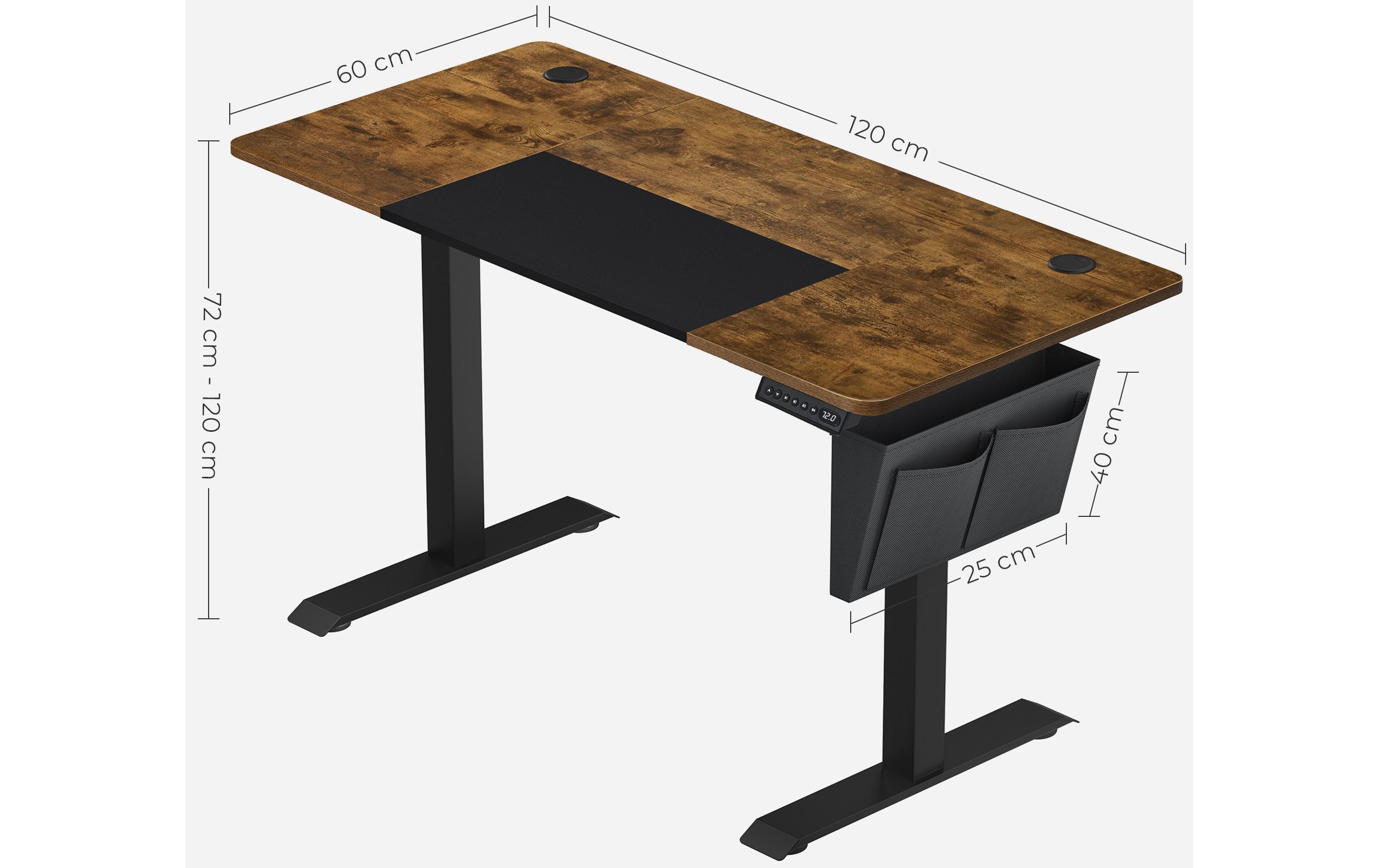 Stehtisch 120 x 60 cm, Vintagebraun-Schwarz<br>Höhenverstellbarer elektrischer Schreibtisch