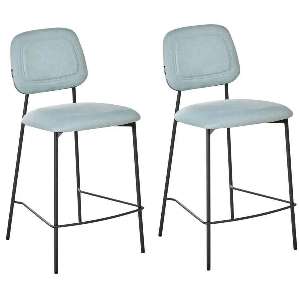 DUETTE - Barkruk set van 2 - Lichtblauw - Fluweel