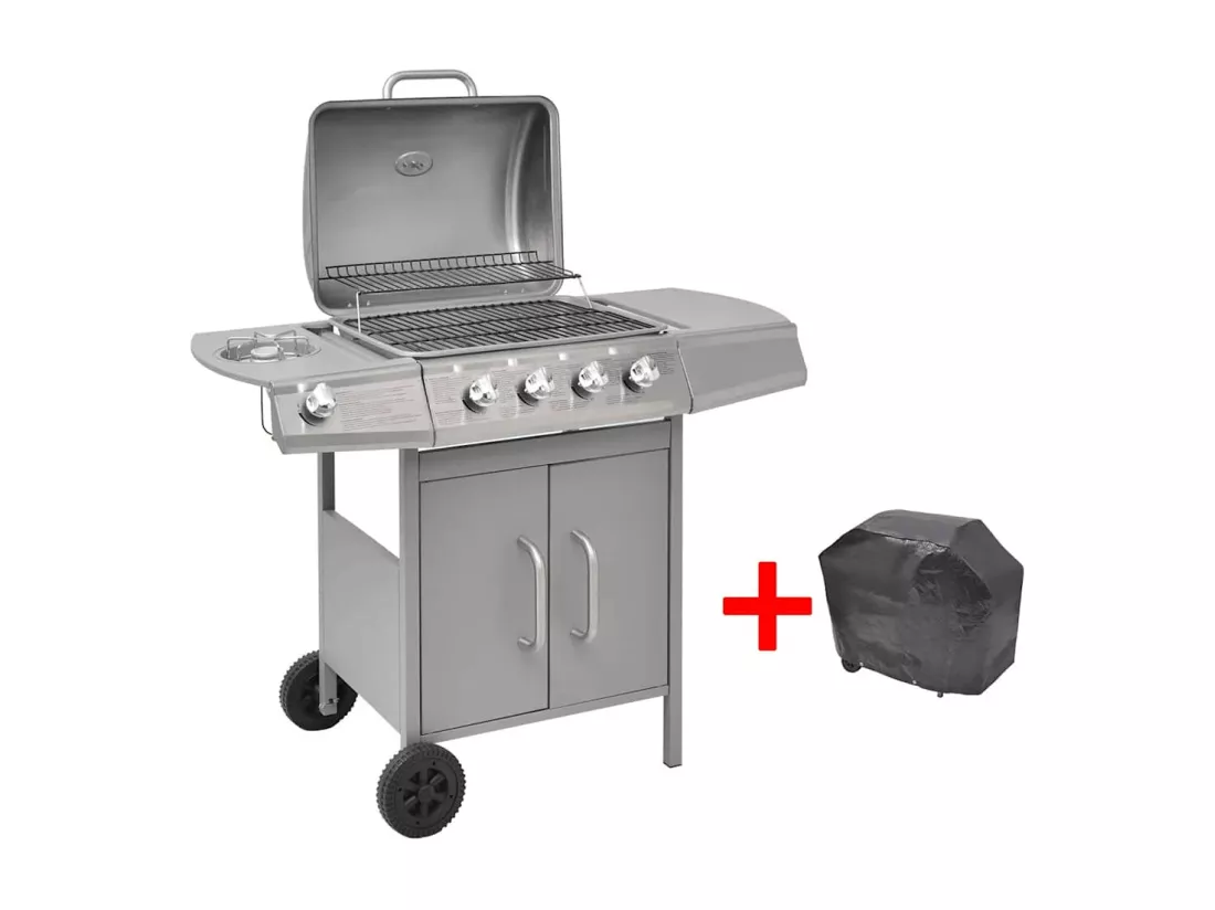 Barbecue à gaz 4 + 1 zone de cuisson Argenté