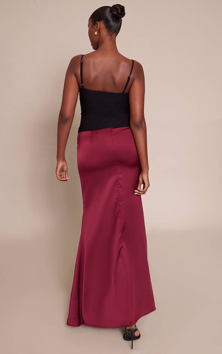 Rouge Vin Jupe Longue Fluide En Satin