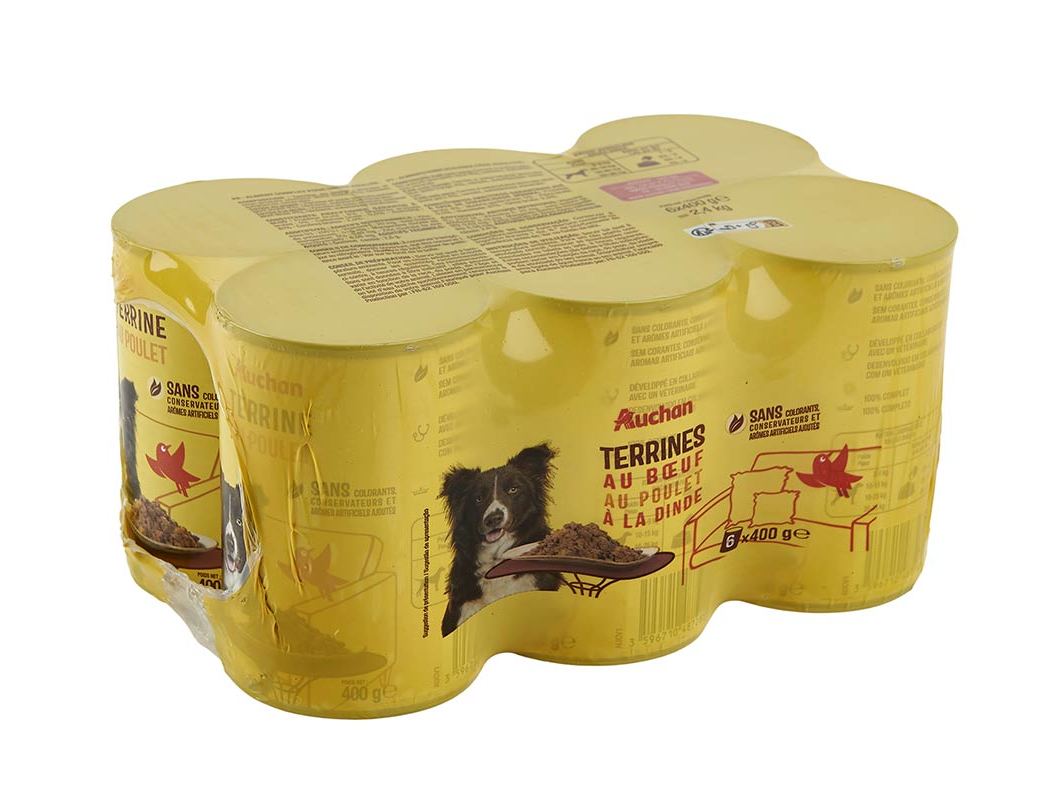 COMIDA HÚMIDA PARA CÃO AUCHAN MIX TERRINAS 6X400G