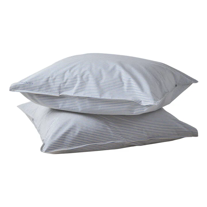 Suite 702 Taie d'oreiller Striped en Coton Bio - Set de 2 | Bleu