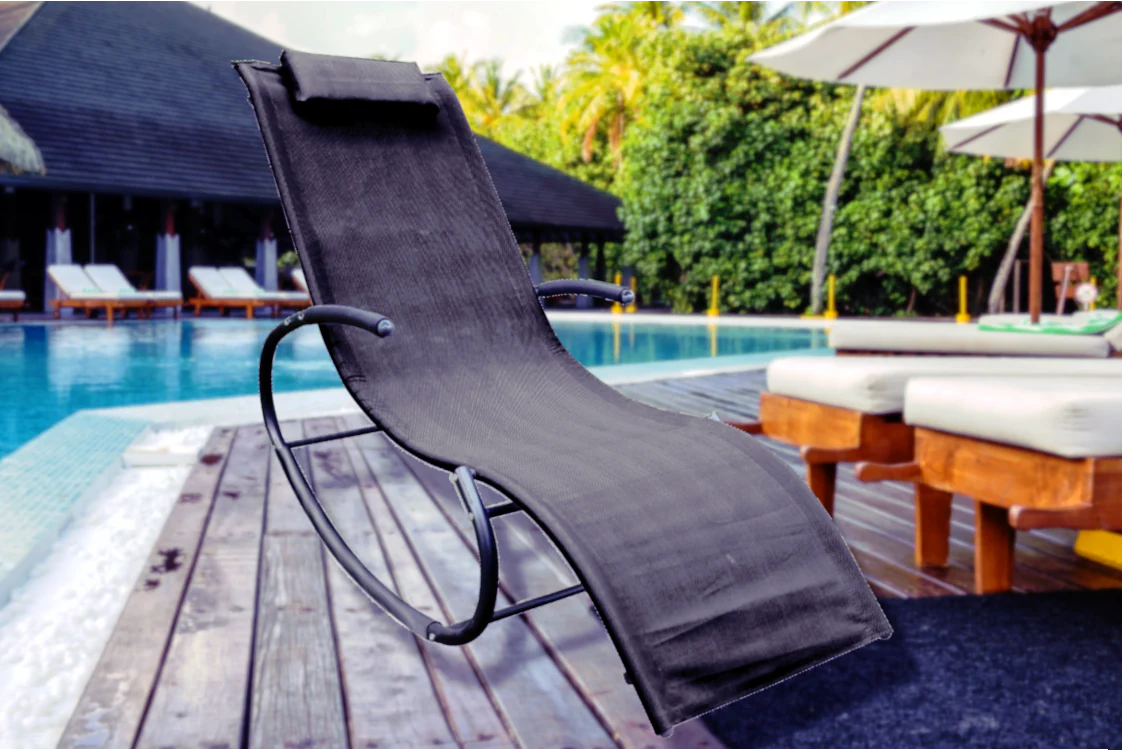 CHILLROI® Schaukelgartenstuhl schwarz Gartenliege Liegestuhl Sonnenliege
