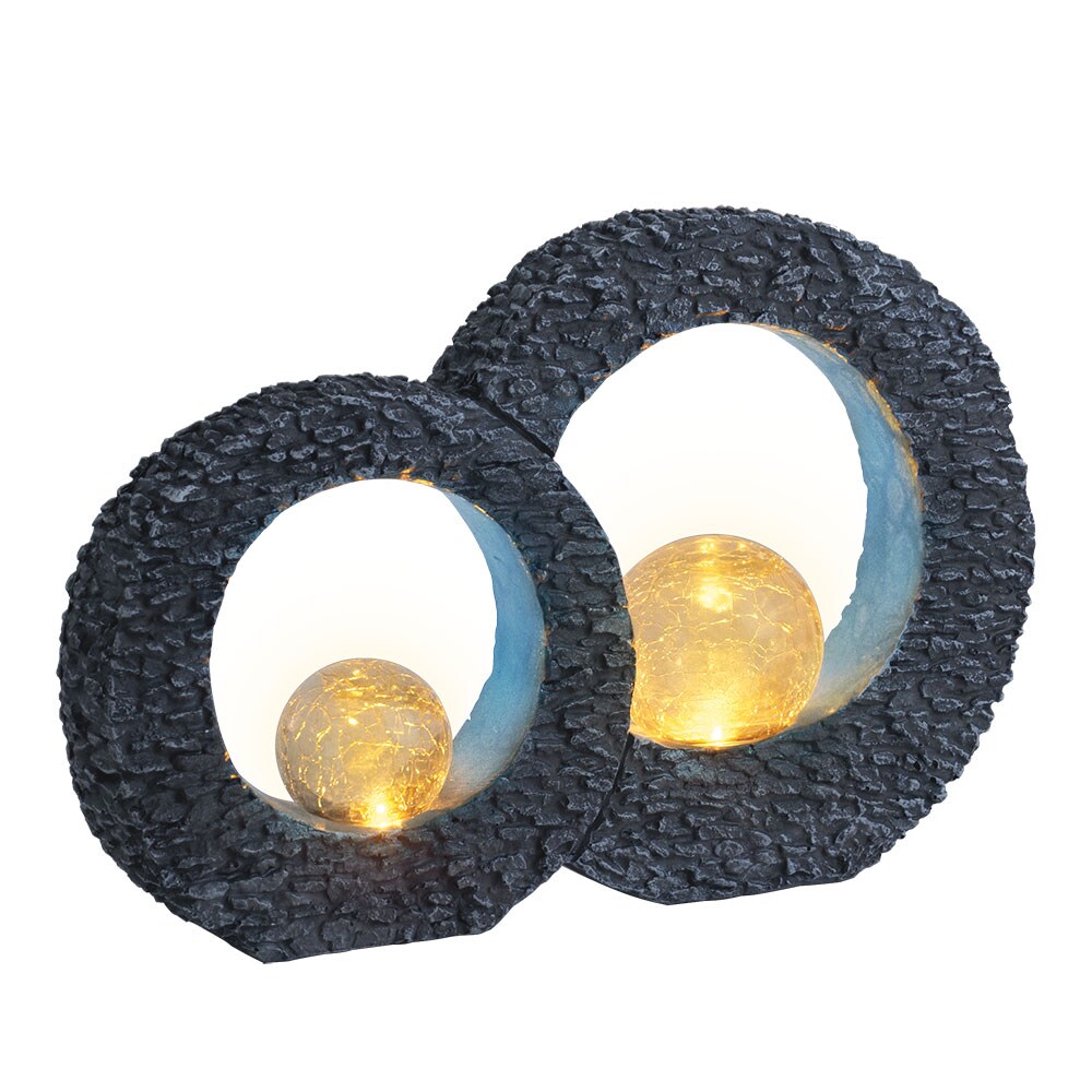 LED Solarleuchte, Stein-Optik, silber-blau, Feuereffekt, L 36 cm