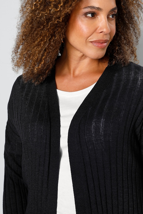 Long-Strickjacke, offene Form, Langarm