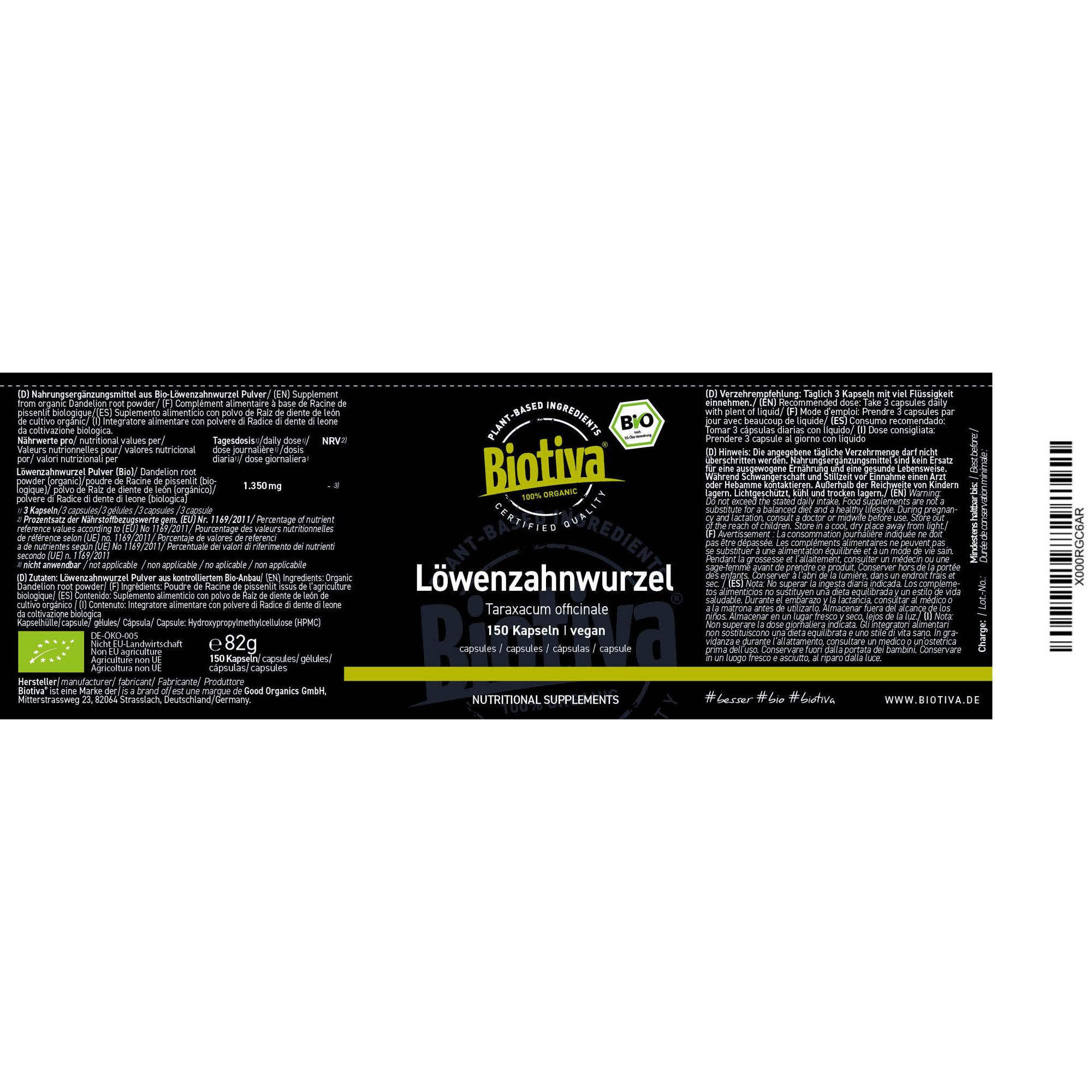 Biotiva Löwenzahnwurzel Kapseln Bio