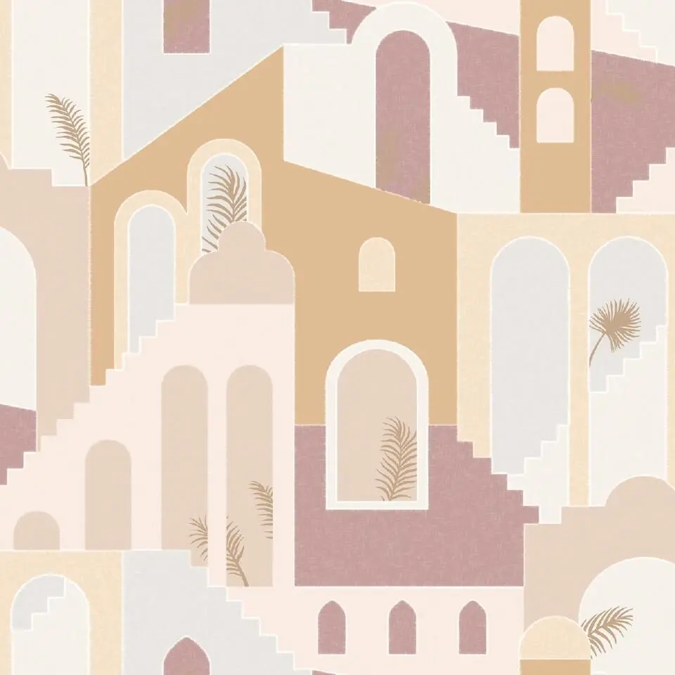 Dutch Wallcoverings - Arty Art Deco stairs oker/oudroze - 0,53x10,05m