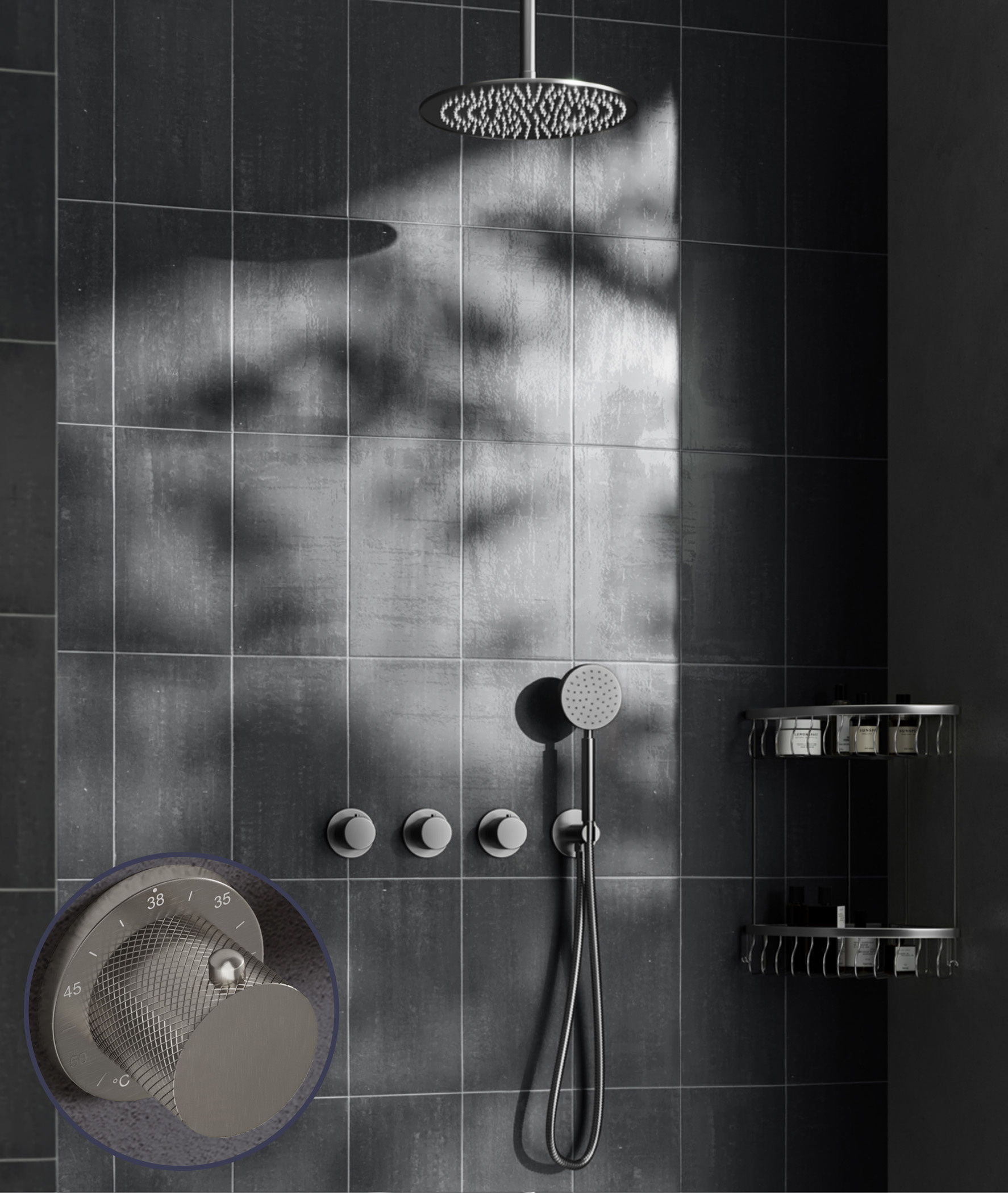 Saniclear Plus Curved inbouw regendouche met 20cm hoofddouche en plafondarm RVS