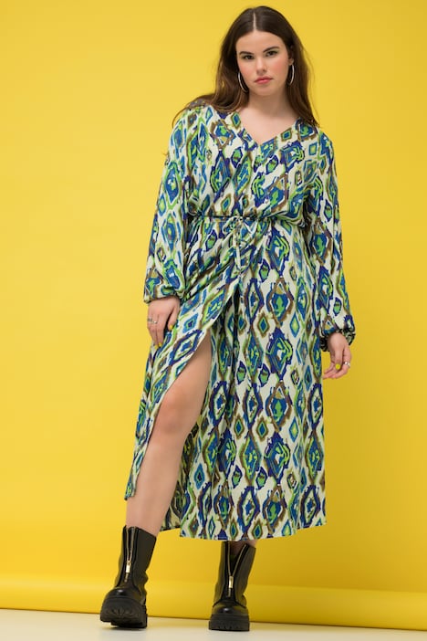 Maxikleid, A-Line, Rauten-Print, V-Ausschnitt, Wickeloptik