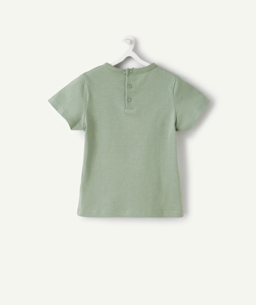 T-SHIRT EN FIBRES RECYCLÉES VERT AVEC MESSAGE ET SINGES BÉBÉ GARÇON