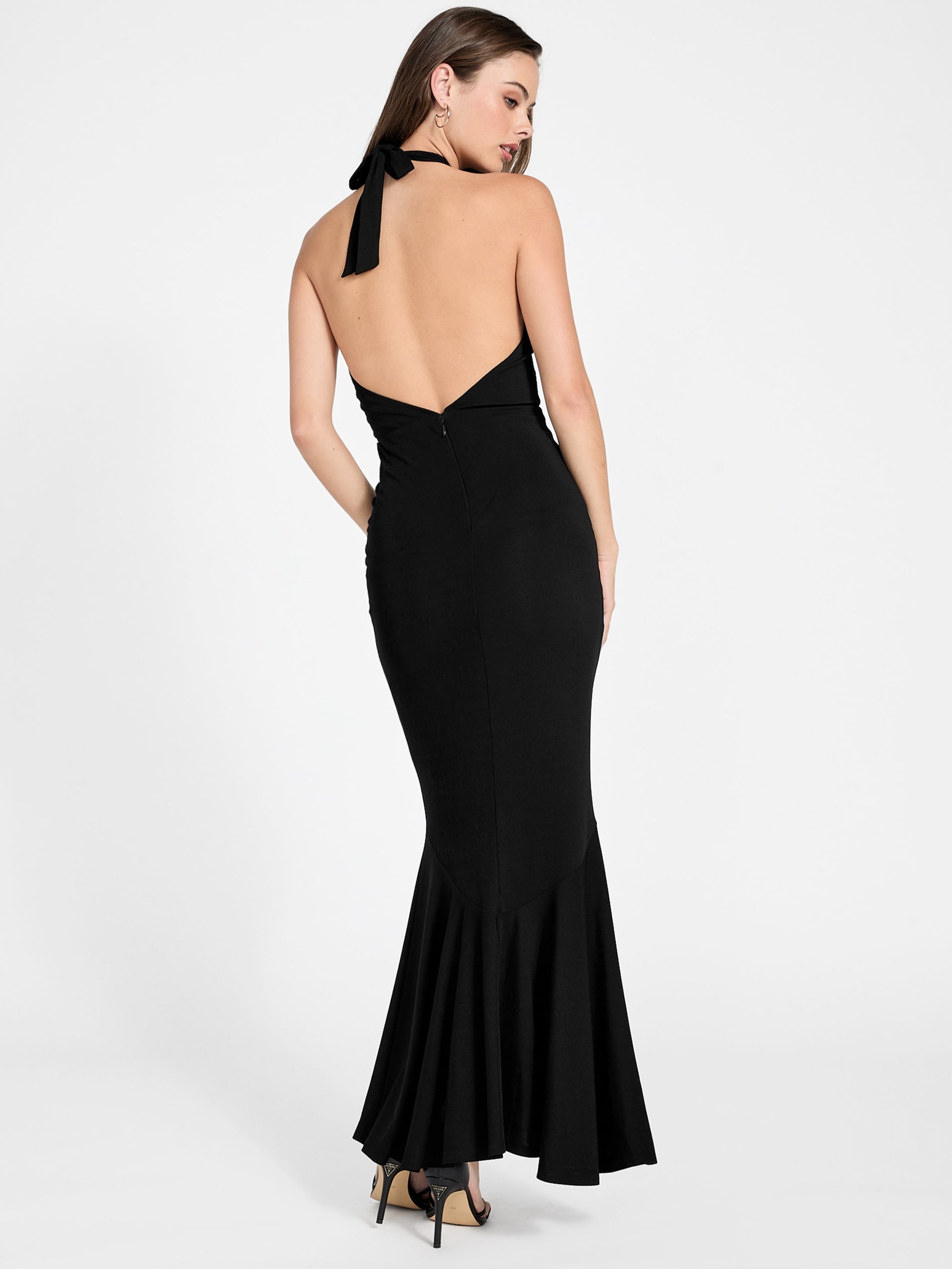 Vestido longo com babados