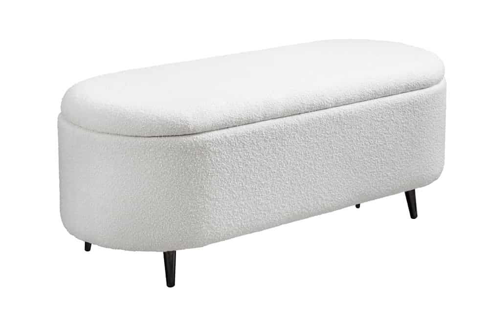 Scandinavische Polsterbank VOGUE 110cm weiß Bouclé schwarz Sitzbank mit Stauraum