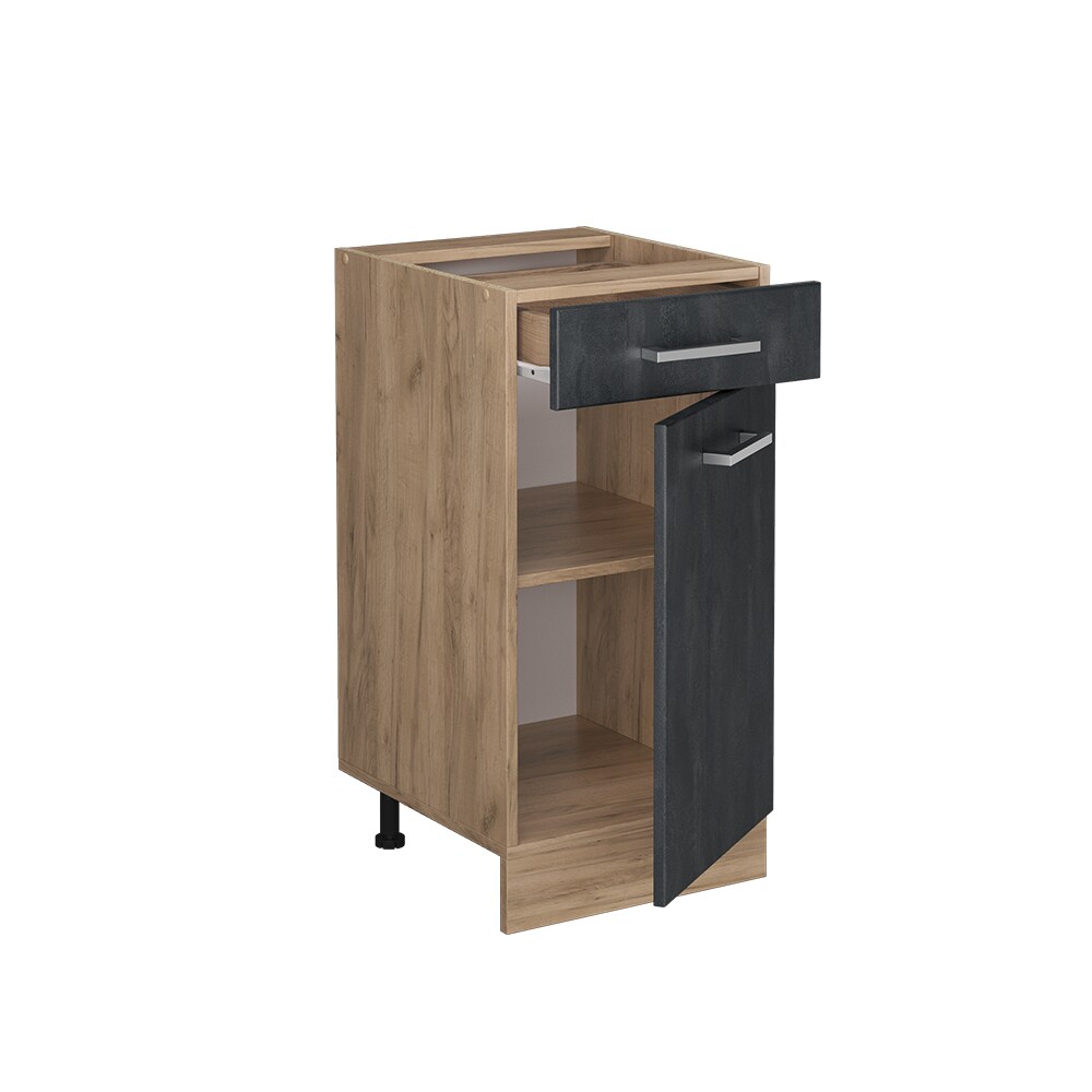 Vicco Schubunterschrank R-Line Schwarz Beton Eiche 40 cm mit Arbeitsplatte Anthrazit