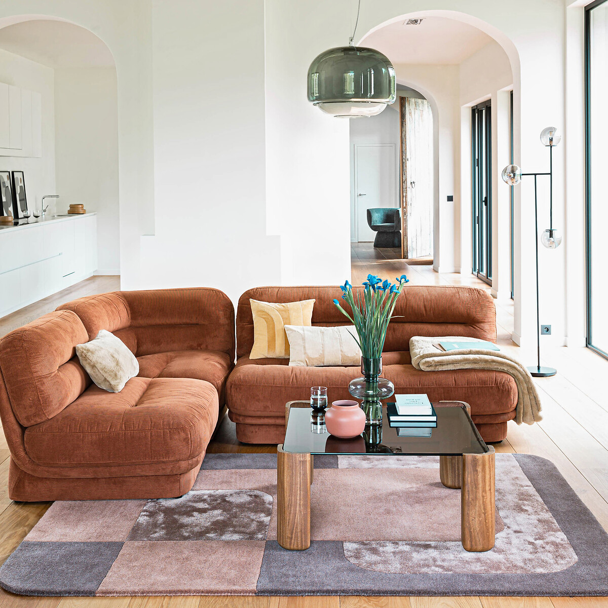 LA REDOUTE INTERIEURS<br>Mesa de centro, vidro e nogueira maciça, Boldi