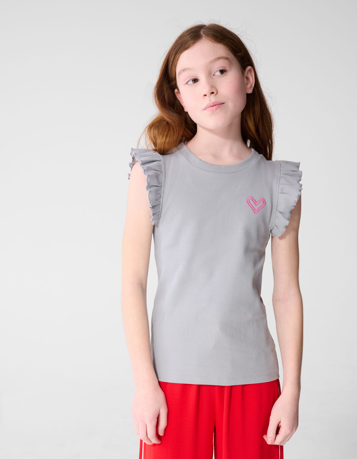 Ruffle Heart Top Lichtgrijs