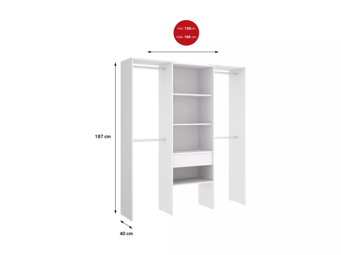 Grande Garde-robe Dfina, Meubles de chambre, Penderie de plain-pied, Placard à vêtements, 160x50 h187 cm, Blanc