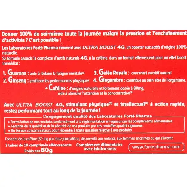 Forté Pharma Vitalité4G Booster d'Energie Ultra Boost 20 comprimés effervescents