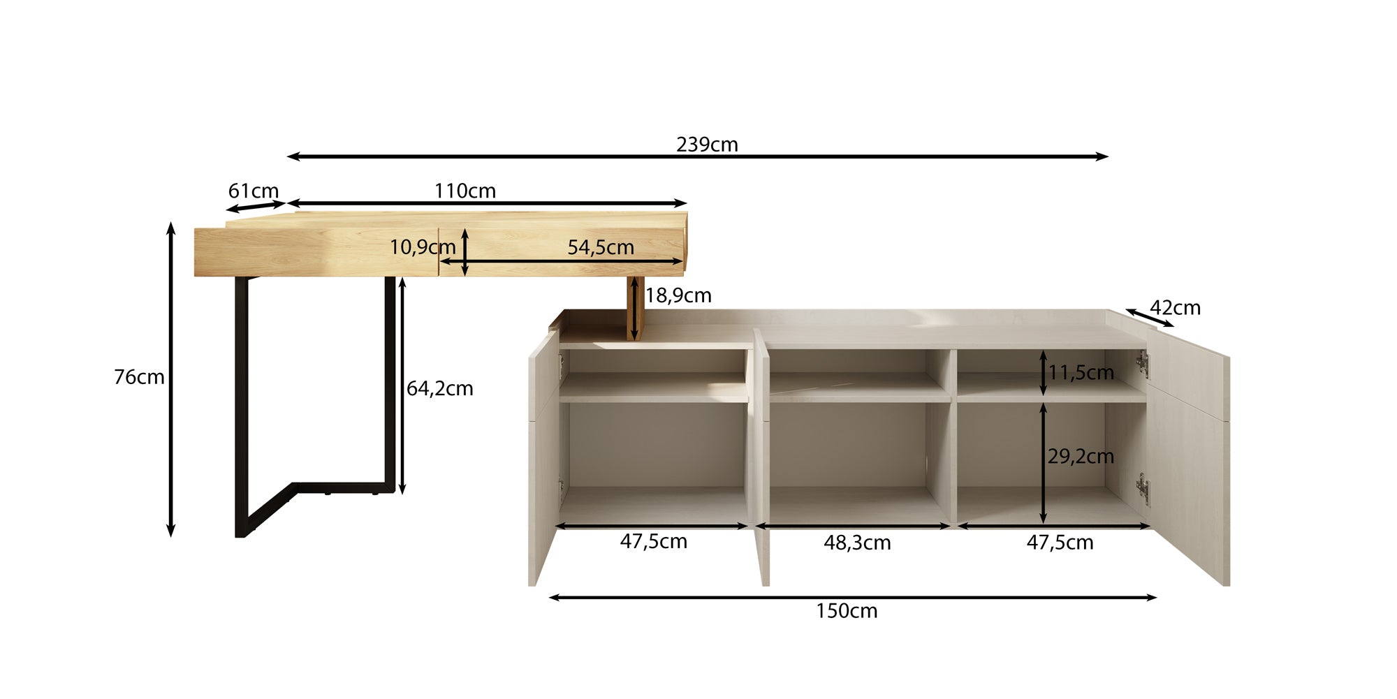 Meubella - Bureau Floren - Eiken - 2 lades