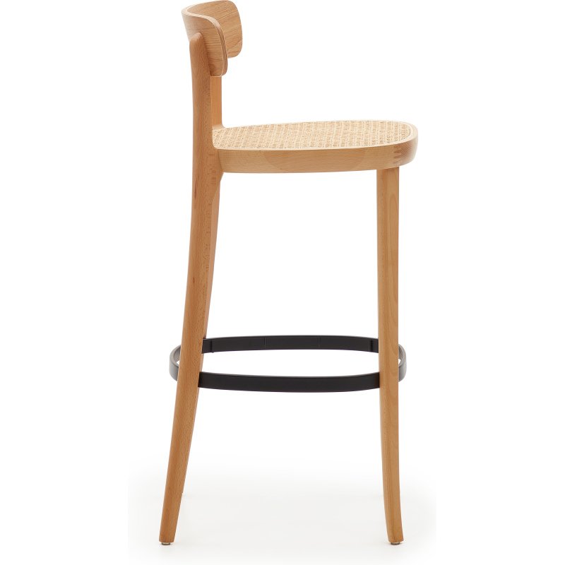 Tabouret Romane bois massif de hêtre naturel avec placage de frêne et rotin H.75 cm