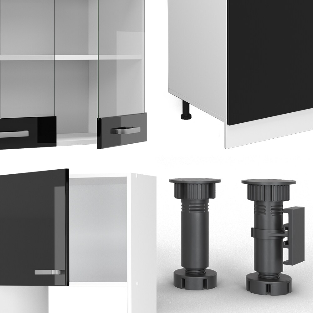 Vicco Küchenzeile R-Line Solid Weiß Schwarz 300 cm modern Küchenschränke Küchenmöbel