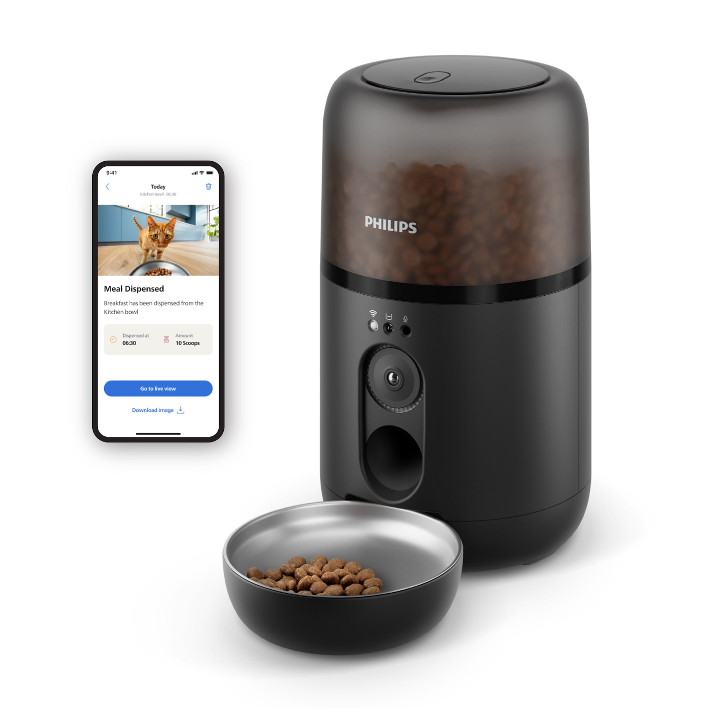 Philips Futterautomat »PAW5320/02 Pet Series, mit Kamera, 4,5l, für Katzen und kleine Hunde« Nachfüll-Benachrichtigung, Anti-Verstopf-Technologie u. App-Anbindung