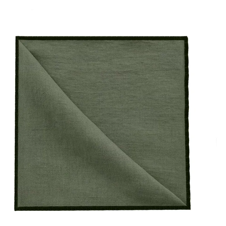 Communauté de biens Serviette de table en lin lavé-surfilée - Set de 4 | Vert kaki