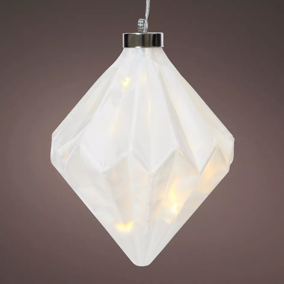Suspension lumineuse en verre à piles 15 LED (H20 cm) Diamant Glacé Blanc chaud