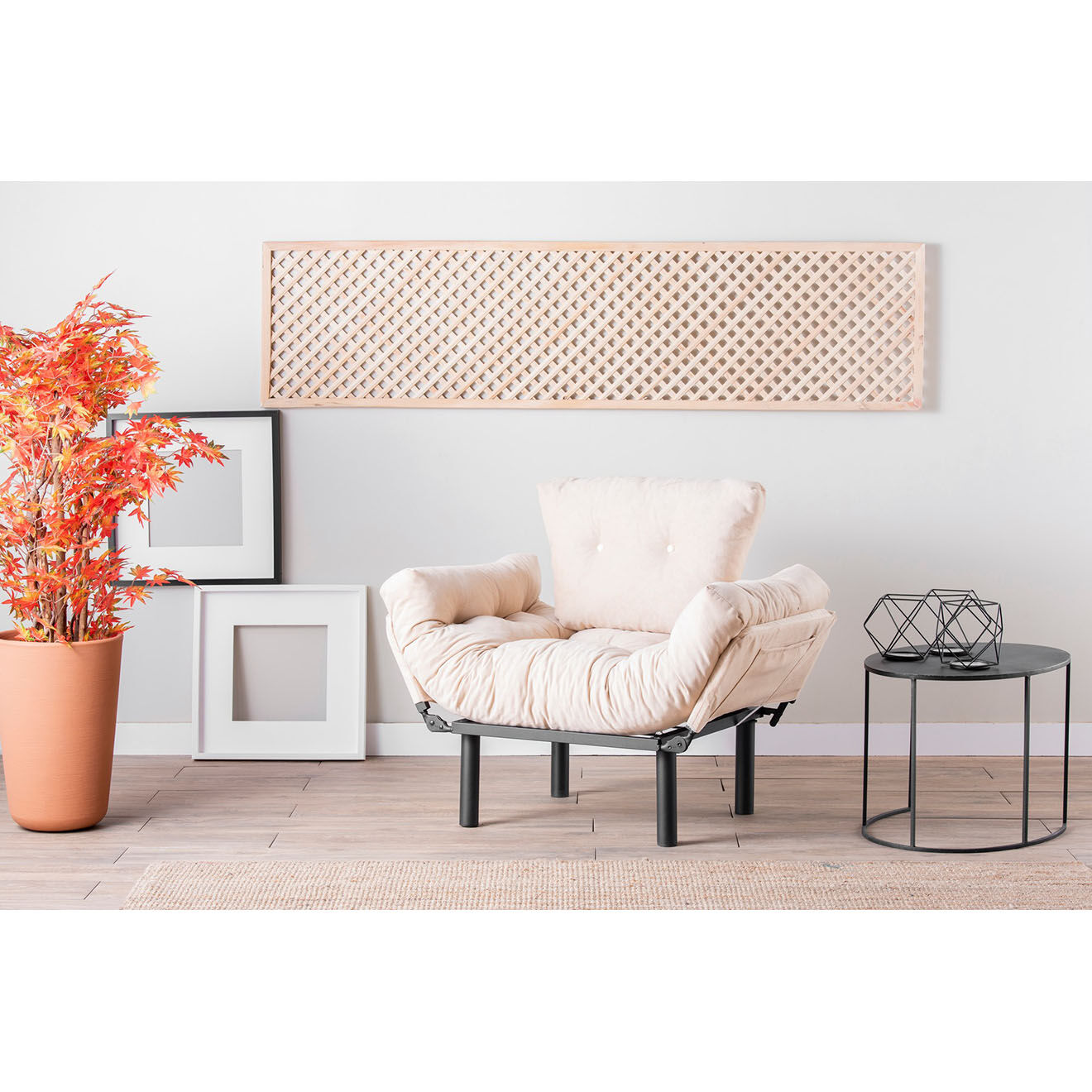 Wooden Art Fauteuil Nitta crème - 60x53x45 cm