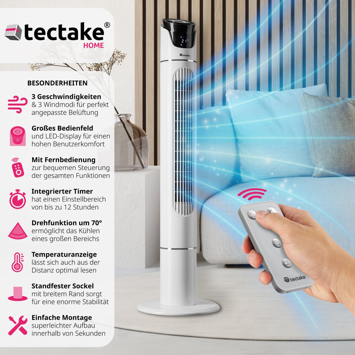 Torenventilator tectake oscillerend 31 x 110 cm