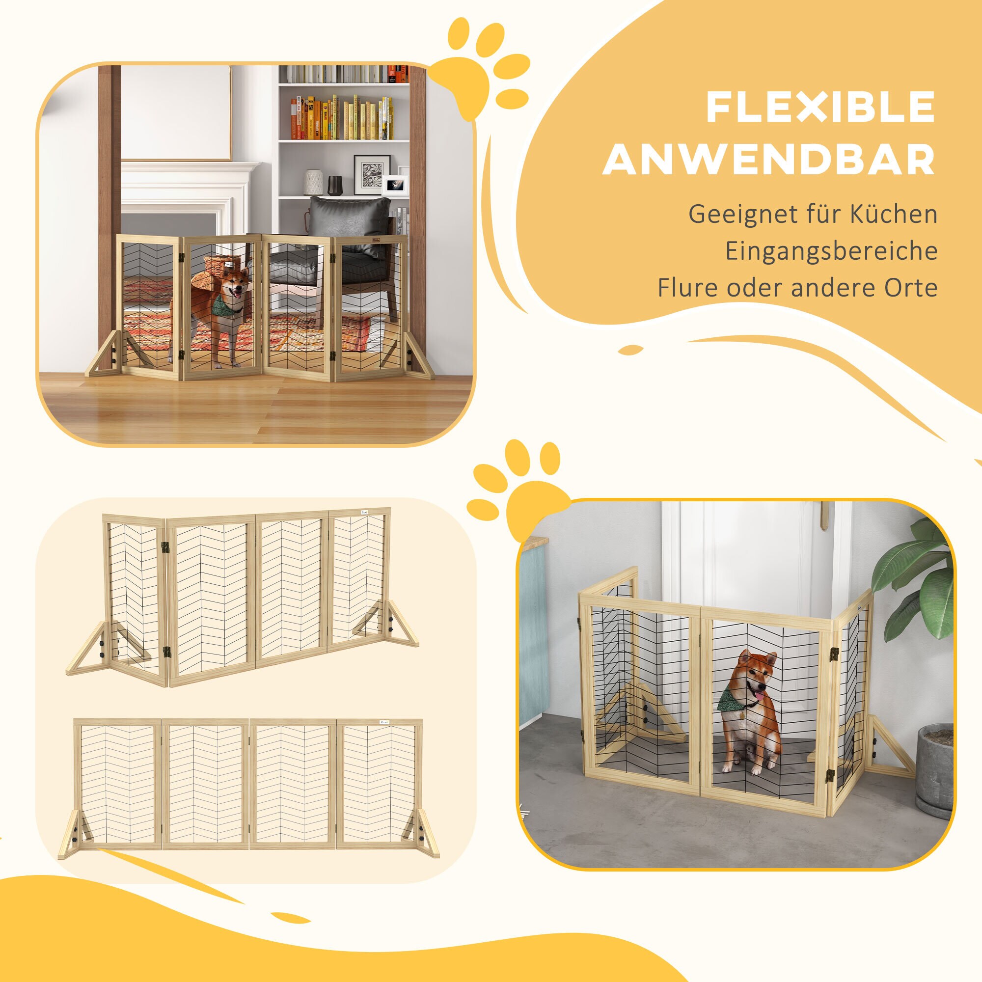 PawHut Hundetürgitter mit 4 Elementen natur 187L x 44B x 70H cm