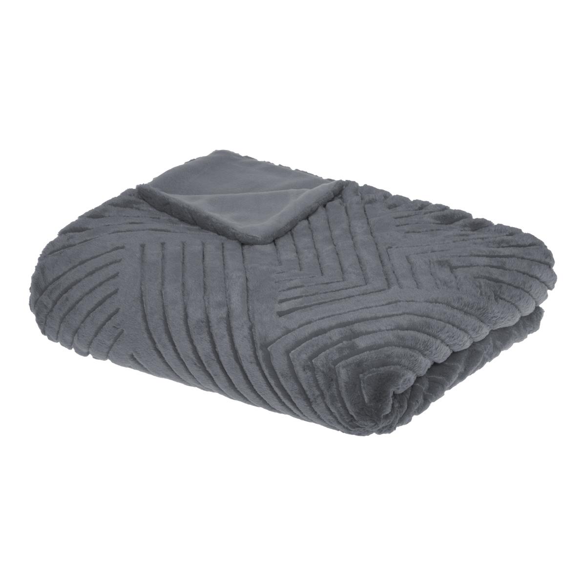 PLAID FOURRURE 3D GEOMETRIQUE GRIS 180X230CM